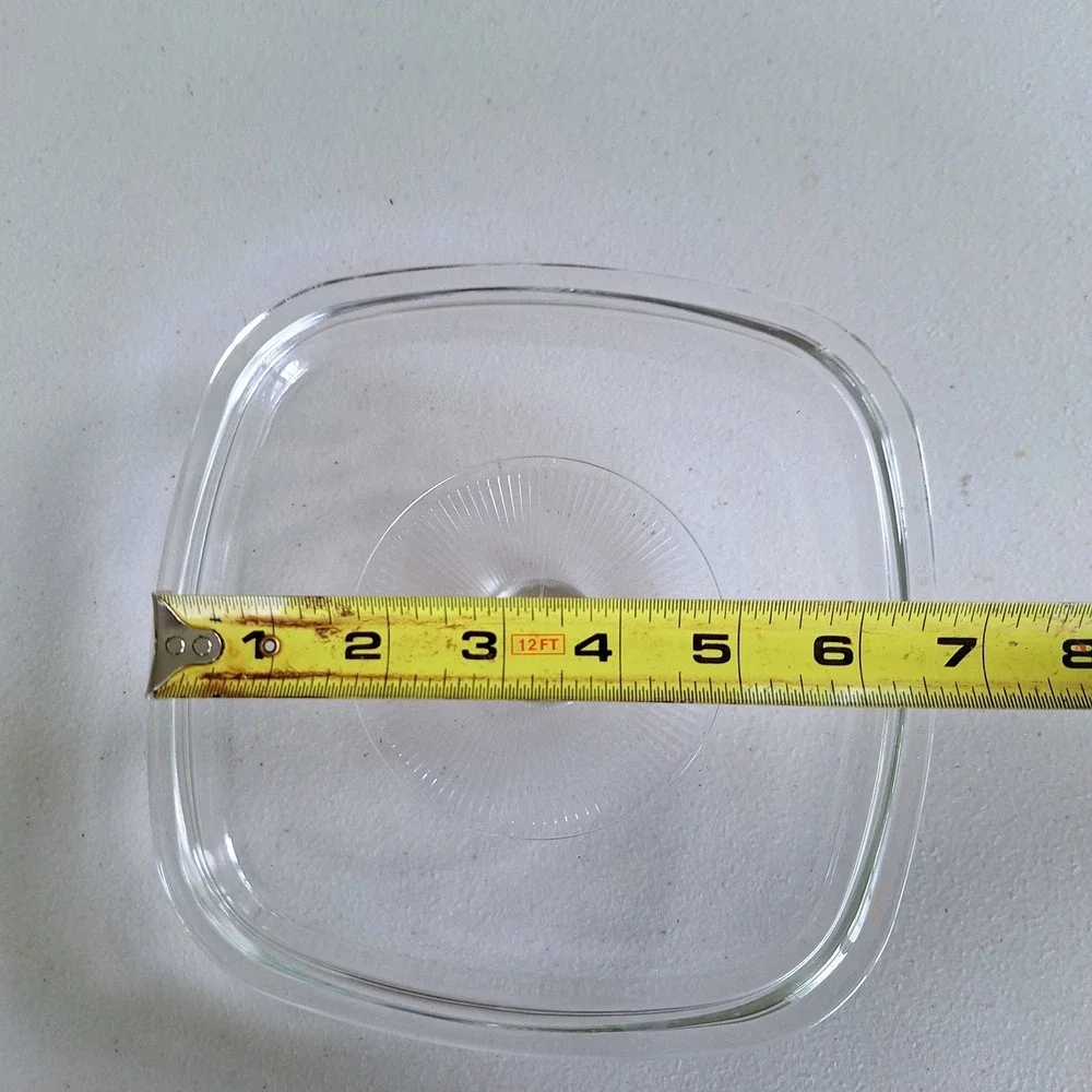 Vintage Pyrex A-7-C Clear Glass Square Casserole Lid 7 Inch Sunburst Design